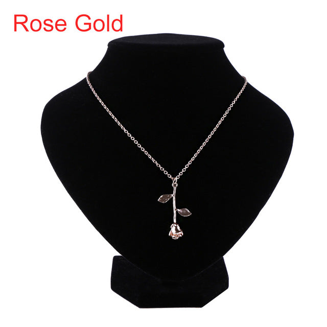 Delicate Rose Flower Pendant Necklace