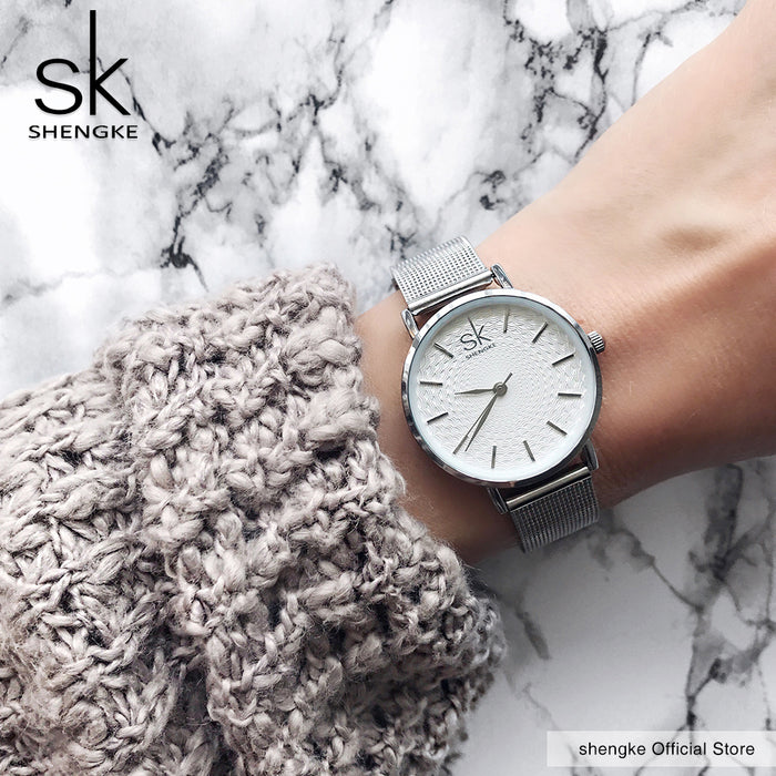 SK Super Slim Sliver Mesh Watches Women