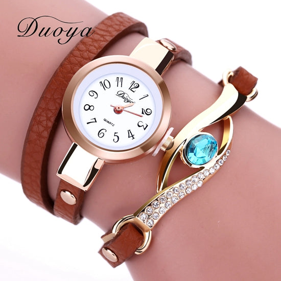 Duoya Women Luxury Gold Eye Gemstone Watch