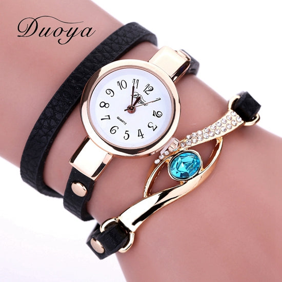 Duoya Women Luxury Gold Eye Gemstone Watch