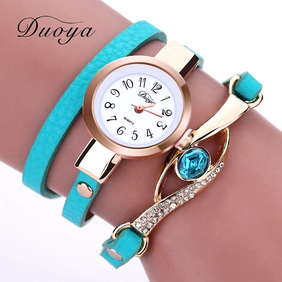 Duoya Women Luxury Gold Eye Gemstone Watch